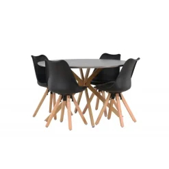 Piazza Rundt Spisebordssæt med Zeno Stole - Sort og Grå