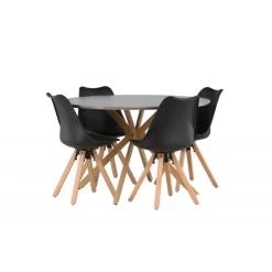 Piazza Rundt Spisebordssæt med Zeno Stole - Sort og Grå