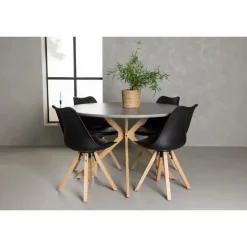 Piazza Rundt Spisebordssæt med Zeno Stole - Sort og Grå