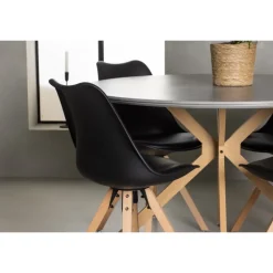 Piazza Rundt Spisebordssæt med Zeno Stole - Sort og Grå