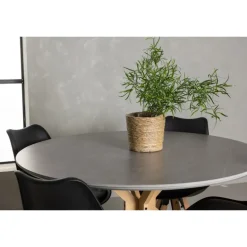 Piazza Rundt Spisebordssæt med Zeno Stole - Sort og Grå