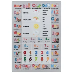 Play Børne Tæppeløber Alfabet - bogstaver - tal - dyr - Grå