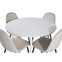 Plaza Rundt Spisebordssæt - Beige, Sort og Hvid