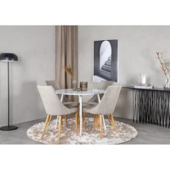 Plaza Rundt Spisebordssæt - Lysegrå, Natur og Hvid