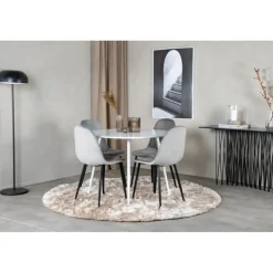 Plaza Rundt Spisebordssæt - Sort, Lysegrå og Hvid