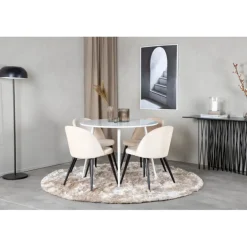Plaza Rundt Spisebordssæt - Beige, Sort og Hvid