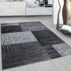 Plus Kortluvet tæppe Abstrakt Ternet - Sort