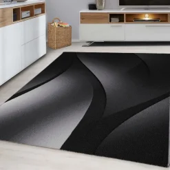 Plus Kortluvet tæppe Bølge - Sort
