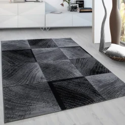 Plus Kortluvet Tæppeløber Ternet - Sort