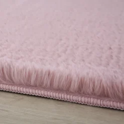 Pouffy Rund Shaggy tæppe Ensfarvet - Rosa