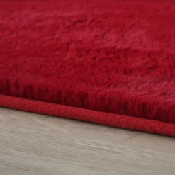 Pouffy Rund Shaggy tæppe Ensfarvet - Rød