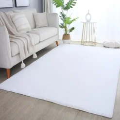 Pouffy Shaggy tæppe Ensfarvet - Hvid