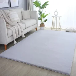 Pouffy Shaggy tæppe Ensfarvet - Sølv