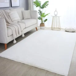 Pouffy Shaggy tæppe Ensfarvet - Creme