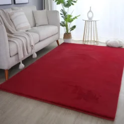 Pouffy Shaggy tæppe Ensfarvet - Rød