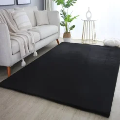 Pouffy Shaggy Tæppeløber Ensfarvet - Sort