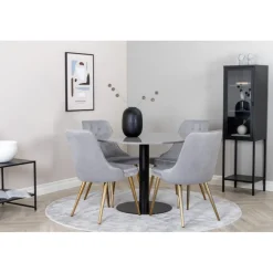 Razzia Rundt Spisebordssæt - Sort, Messing og Lysegrå