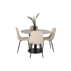 Razzia Rundt Spisebordssæt - Beige, Sort og Hvid