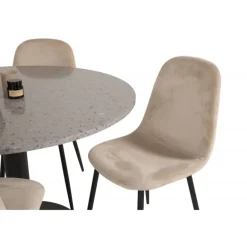 Razzia Rundt Spisebordssæt - Beige, Sort og Hvid