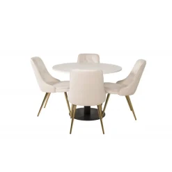 Razzia Rundt Spisebordssæt - Beige, Sort, Messing og Hvid