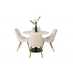 Razzia Rundt Spisebordssæt - Beige, Sort, Messing og Hvid