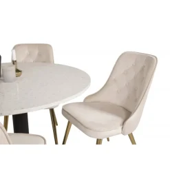 Razzia Rundt Spisebordssæt - Beige, Sort, Messing og Hvid