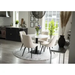 Razzia Rundt Spisebordssæt - Beige, Sort og Hvid