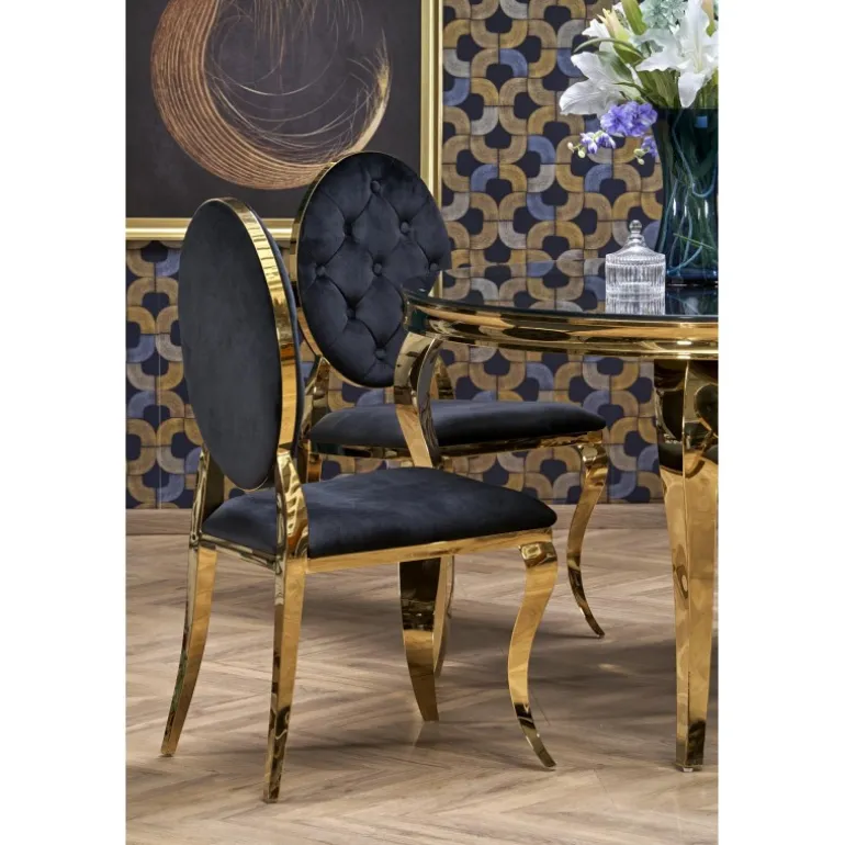 REGINALD_2 bord, - top - Sort glas, ben - guld