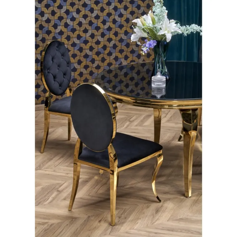 REGINALD_2 bord, - top - Sort glas, ben - guld