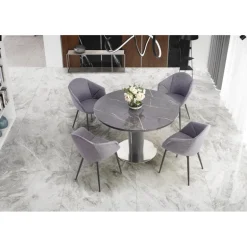 RICARDO Spisebord med udtræk, - top - Grå marmor, ben - MørkeGrå