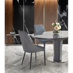 RICARDO Spisebord med udtræk, - top - Grå marmor, ben - MørkeGrå