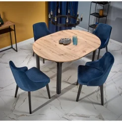 RINGO Rundt spisebord med udtræk 102cm udvides til 142cm - kunstig eg / Sort