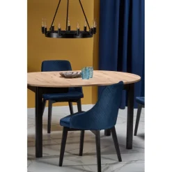 RINGO Rundt spisebord med udtræk 102cm udvides til 142cm - kunstig eg / Sort