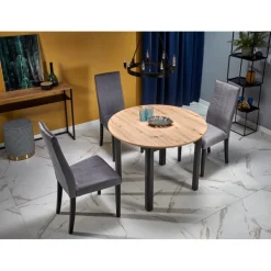 RINGO Rundt spisebord med udtræk 102cm udvides til 142cm - kunstig eg / Sort