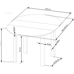 RINGO Rundt spisebord med udtræk 102cm udvides til 142cm - Håndværk eg og Hvid