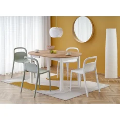 RINGO Rundt spisebord med udtræk 102cm udvides til 142cm - Håndværk eg og Hvid