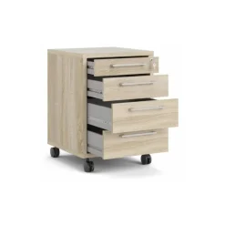 Rio skuffesektion på hjul med 4 skuffer - Natur egetræsfiner