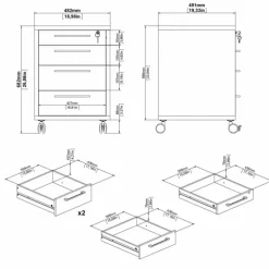 Rio skuffesektion på hjul med 4 skuffer - Natur egetræsfiner