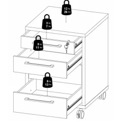 Rio skuffesektion på hjul med 4 skuffer - Natur egetræsfiner