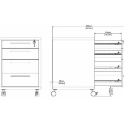 Rio skuffesektion på hjul med 4 skuffer - Natur egetræsfiner