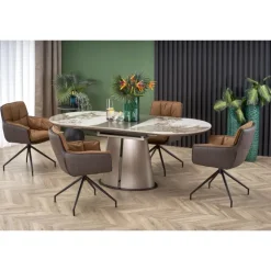 ROBINSON Spisebord med udtræk, Beige marmor / Cappuccino / Sort