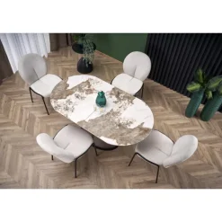 ROBINSON Spisebord med udtræk, Beige marmor / Cappuccino / Sort