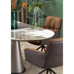 ROBINSON Spisebord med udtræk, Beige marmor / Cappuccino / Sort