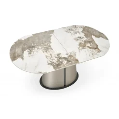 ROBINSON Spisebord med udtræk, Beige marmor / Cappuccino / Sort