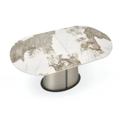 ROBINSON Spisebord med udtræk, Beige marmor / Cappuccino / Sort