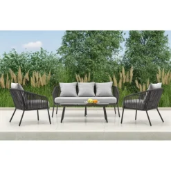 ROCCA havesæt (sofa + 2 stole + kaffebord), MørkeGrå / lyseGrå