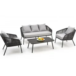 ROCCA havesæt (sofa + 2 stole + kaffebord), MørkeGrå / lyseGrå