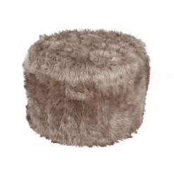 Rund imiteret lammeskinds puf i lysegrå