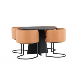 Rundt Spisebordssæt Bootcut med stole Simrishamn - Sort og Brun