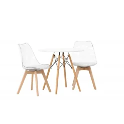 Rundt Spisebordssæt Danburi med Edvin stole - Transparent og Hvid